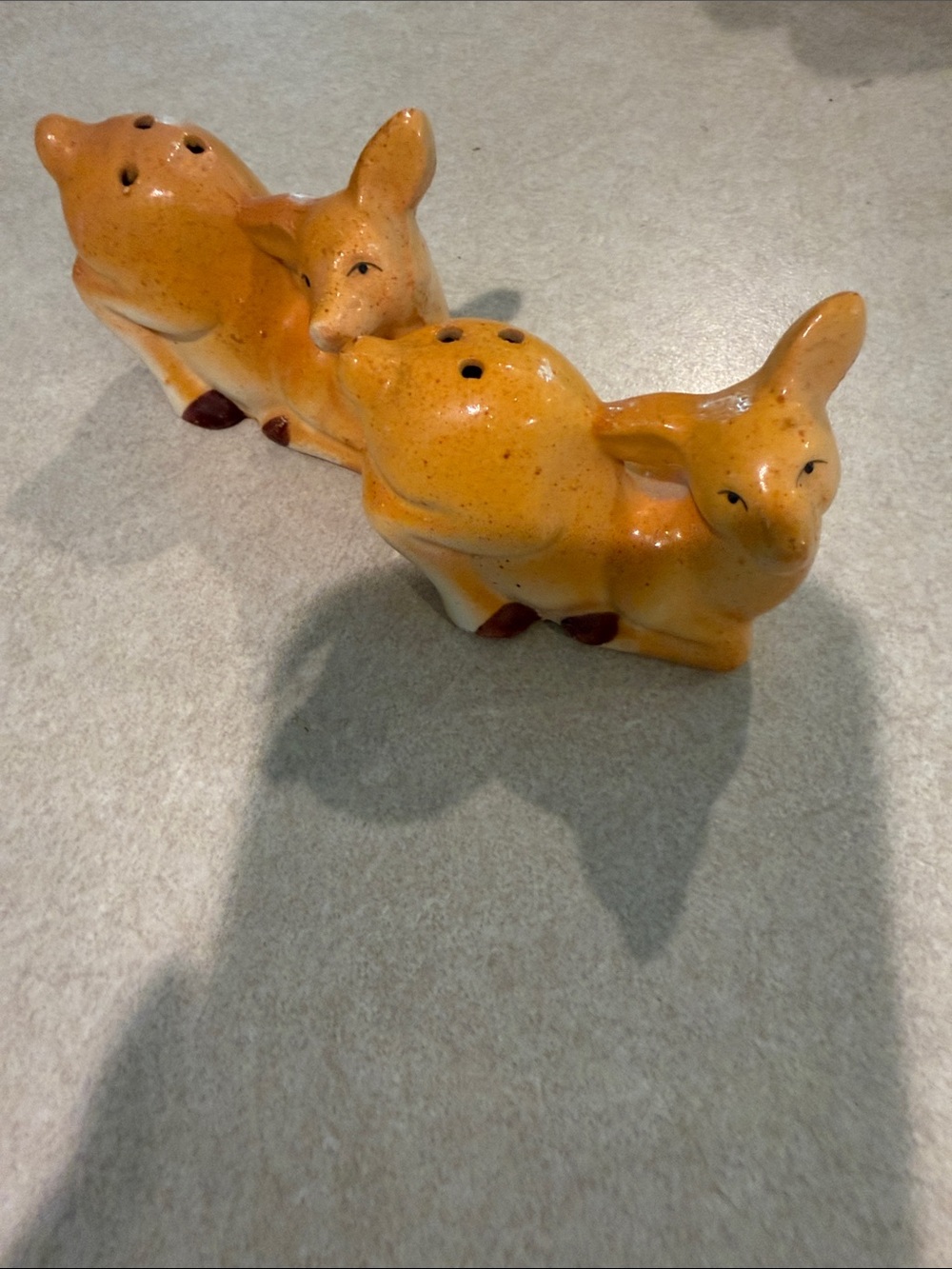 Vintage Ceramic Deer Salt and Pepper Shakers - Orange